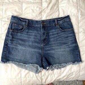 Loft Jean Shorts Women Size 14 32 Blue High Rise Cut Off Stretch Denim Boho